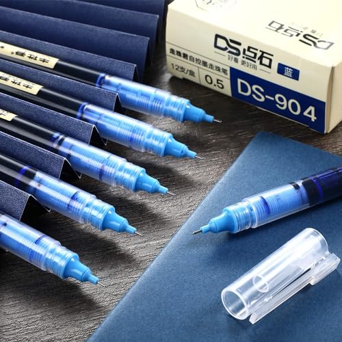Image of like it 0.5mm Roller Pen Color ink Straight Liquid Rollerball Gel Pen for School Office Stationery Pack of 12 (Black & Blue)