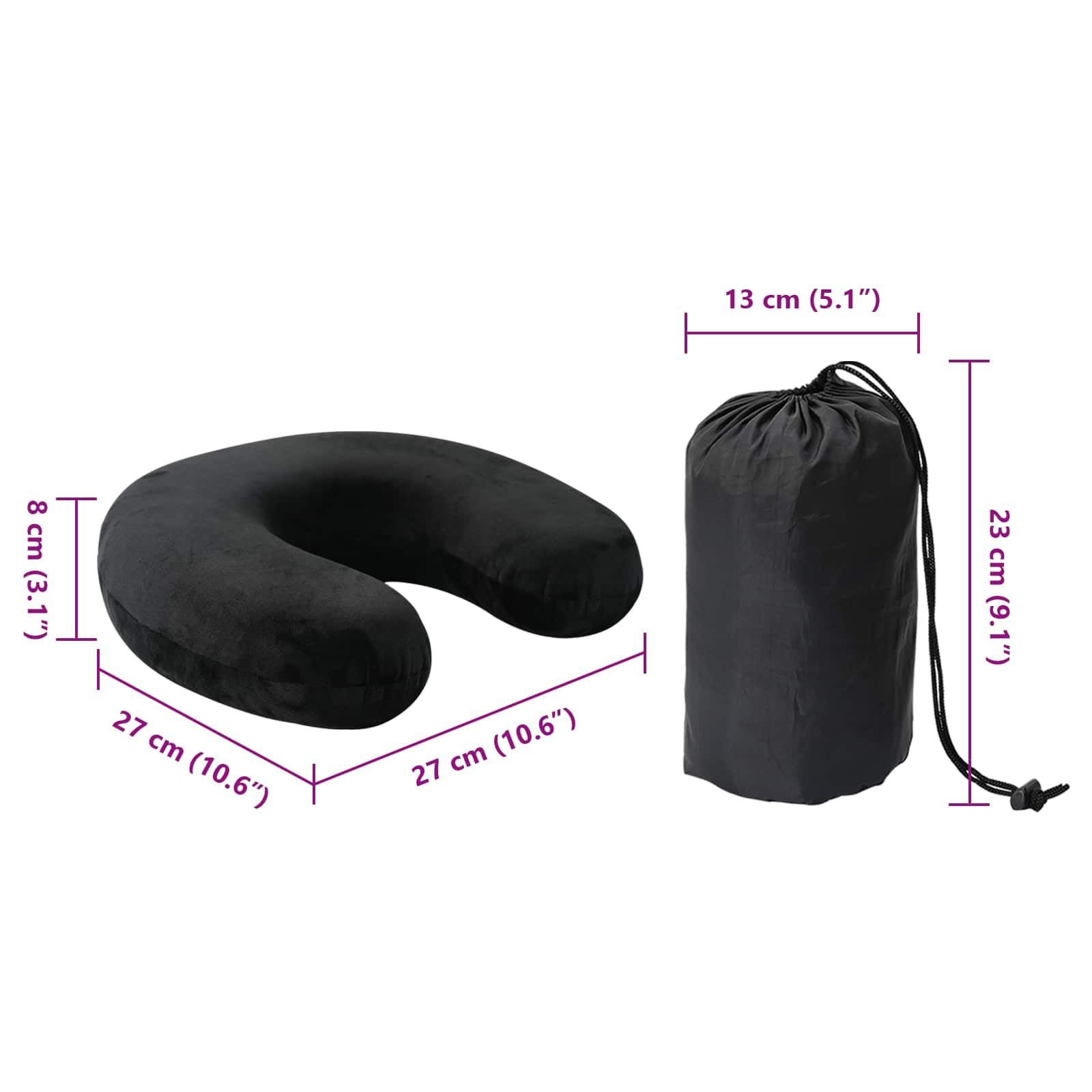 Mangloder Almohada de Viaje para Cuello Negro Almohada Ergonómica para el Cuello con Espuma viscoelástica y Funda de Terciopelo Transpirable Lavable Portátil 27x27x8cm para Coche Tren Avión y Hogar