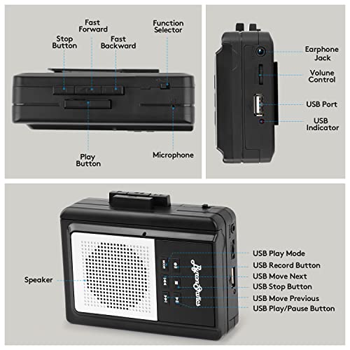 Byronstatics Portable Cassette Players, Walkman Cassette Player Convert To Mp3 Wav By Usb Flash, Built-In Mic And Speaker Belt Clip Earbud Included 2 Aa Battery #TOP5