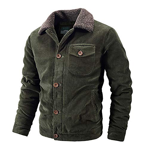 CFWL Giacca Invernale in Velluto A Coste Giacca in Cotone Sciolto Giacca Casual in Cotone Caldo Giacca da Uomo con Cerniera in Vera Pelle Morbida Stile Motociclista Vintage alla Moda Verde L