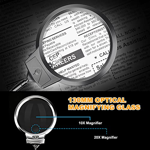 Magnifying Lamp, 10X 5X Desktop Magnifying Glasses with Light and Stand Hands Free Led Magnifying Glass 360° Flexible Magnifier Lamp for Crafts, Reading, Studying,Sewing, Repairing, Hobbies - Thumbnail 2