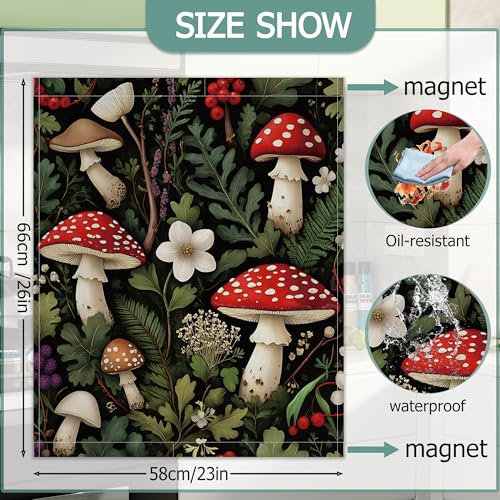 Image of Red Mushrooms Dishwasher Covers for The Front Magnetic,Forest Berries Leaves Refrigerator Magnets Decoration,Reusable Dishwasher Cover Panel for Home Kitchen Decor 23x26 Inch