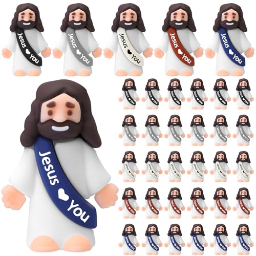 Bememo 50pcs Mini Jesus Loves You Religious Figures, Retro Color