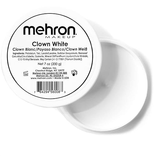 Mehron Makeup Clown White Professional Face Paint Cream Makeup | White Face Paint for Stage, Film, Cosplay, & Mime | Halloween Clown 7 oz (198g) - 7 Ounce (Pack of 1)