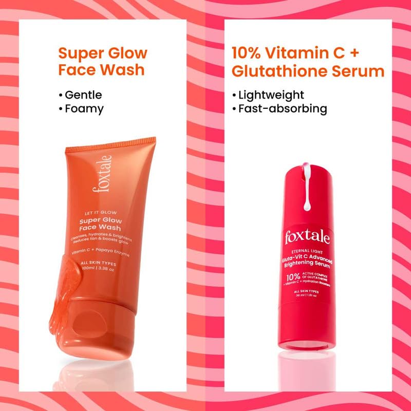 Image of Foxtale Double Glow Duo | Super Glow Face Wash (100ml) + Eternal Light 10% Vitamin C + Glutathione Serum | Fades tan, brightens skin & boosts glow | For all skin types | Suitable for For Men & Women
