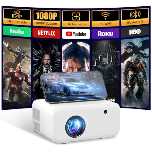 Image of Mini Projector with WiFi and Bluetooth - 2025 Upgraded, 1080p Video Supported, 13000L, HiFi Speaker, Long-Life Lamp, Multi-Device Compatible - Create Your Portable Home Cinema for Bedroom