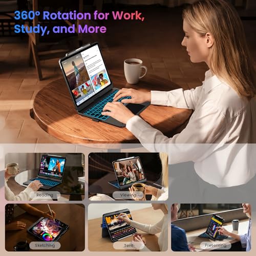 Image of typecase Keyboard Case for iPad Air 13-inch, Trackpad, 360 Rotating | For iPad Air 13 inch M4 /M3 /M2, 11‑Color Backlit Keys, Pencil Holder, 7 Modes, Space Gray, for Work, School, Travel, Drawing