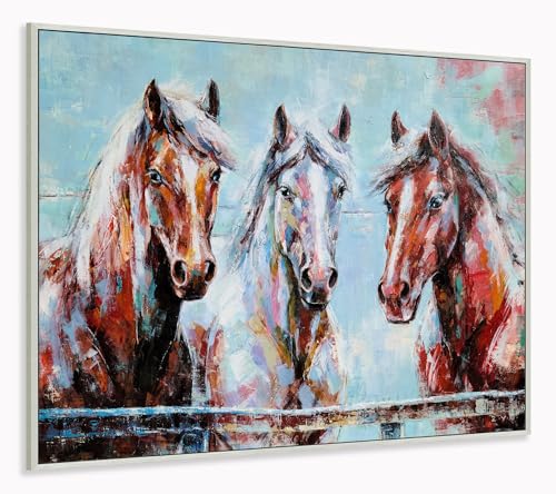 Image of Yihui Arts Colorful Horse Paintings - Large Contemporary Brown Animal Canvas Wall Art for Farmhouse Living Room, Bedroom, Bathroom Decor