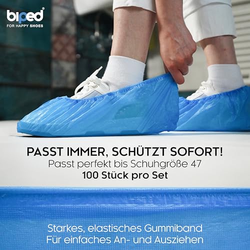 biped Schuhüberzieher Einweg 100 Stück - Latexfreie Galoschen - Rutschfeste Überschuhe mit Gummiband - Schuhschoner Wasserdicht gegen Schmutz & Nässe - Ideal für Haushalt, Praxis, Handwerk z2935