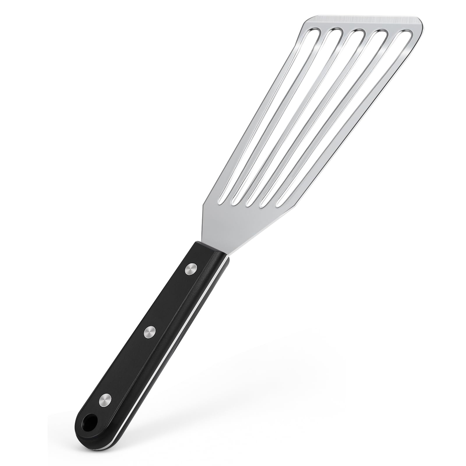 Newness Metal Fish Turner Spatula Stainless Steel for Kitchen Use, Small Griddle Egg Spatula, Flexible, Polished Metal, Corrosion Resistant, Kitchen Slotted Turner with Thin Edge Ideal for Turning,11"