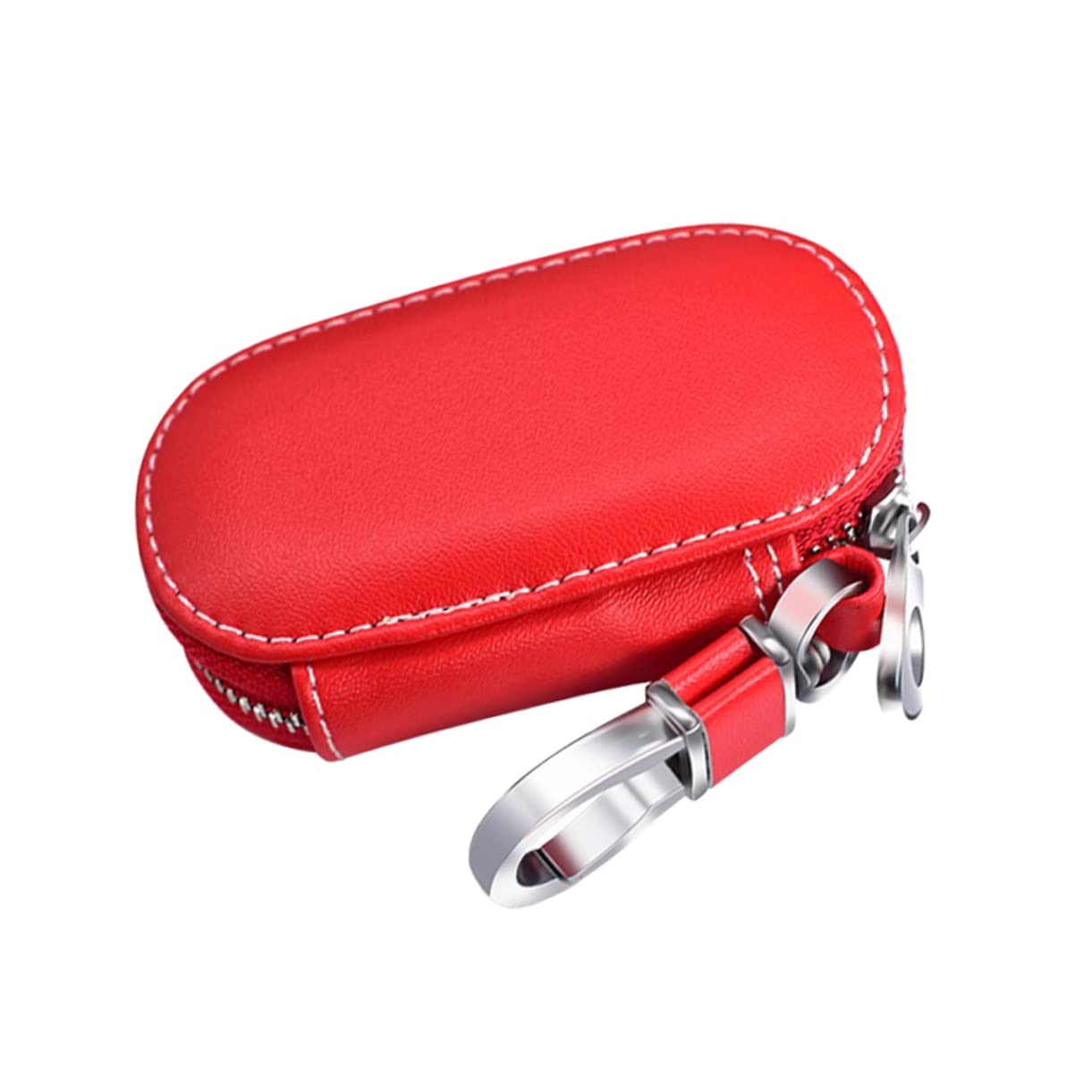 HOLIDYOYO Leather Car Key Holder Pouch Durable Zipper Storage Bag for Keys Coins and Cash for Men Red