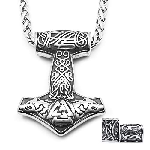 Gungneer Valknut Mjolnir Thors Hammer Stainless Steel Necklace