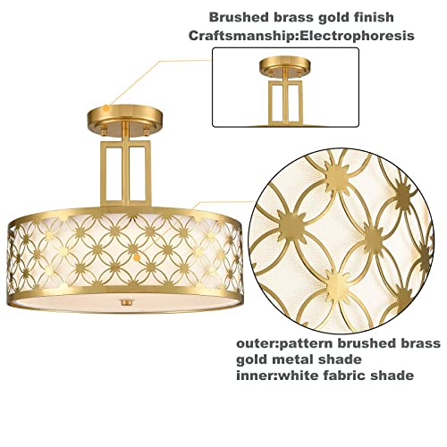 Shawnkey Modern Led Brass Gold Ceiling Light Fixture Dimmable 3000K-6500K Semi-Flush Mount Ceiling Light For Bedroom #TOP3