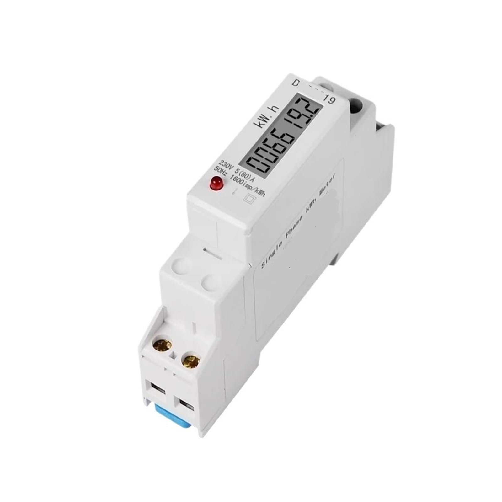 PXQCHAVLN Digital Wattmeter 1P 18mm Single Phase 2 Wire Power Consumption Analog Energy Meter AC 230V 50Hz Electric Din Rail Mount(Digital Load 60A)