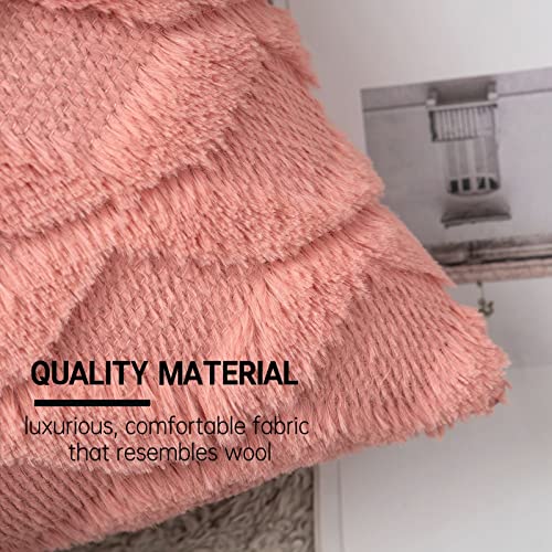 Miulee Coral Red Throw Pillow Covers 18X18 Set Of 2 Decorative Farmhouse Couch Throw Pillows Boho Shells Soft Plush Wool Pillowcases For Bedroom Living Room Sofa #TOP1