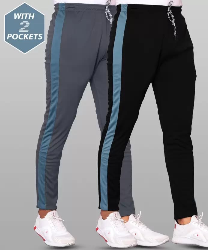 Image of Track Pants for Mens /Joggers for Mens /Mens Lower Polyester with Two Side Zipper Pockets for Gym, Yoga, Exercise, Morning Walk, Jogging, Sports (L1 Pack of 2)
