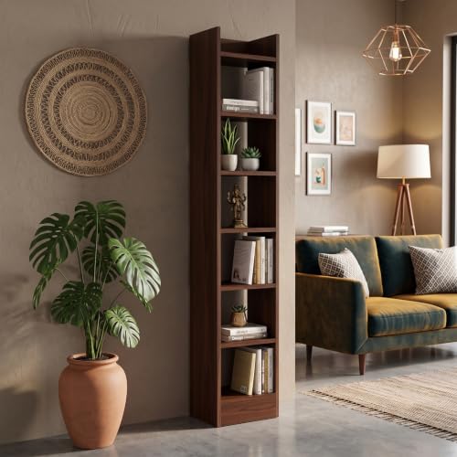 ECOLINE 6 Tier Wooden Bookshelf for Home & Office, Engineered Wood, Brown