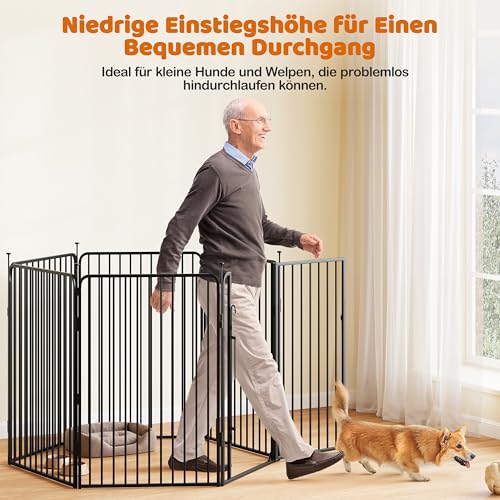 Yaheetech Welpenauslauf 6-teilig 100cm hoch, Welpenlaufstall mit integriertem Schloss, Geräuscharme Rohre, Bodenschoner, 8 mm Verstärkte Metalldrähte, Hundelaufstall für Wohnung & Garten