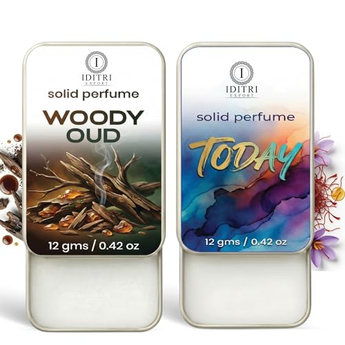 Image of IDITRI EXPORT Solid Perfume |Woody oud&Today Alcohol Free Wax Perfume Balm, Long Lasting | Pocket Tin 12g, Pack Of 2| Non Greasy Smooth Glide, Travel Friendly Men And Women