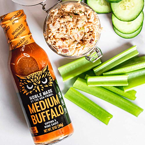 Noble Made Buffalo Sauce, Keto, Gluten Free, Vegan Dipping & Wing Sauce, Low Carb, Dairy Free, Low Calorie, Paleo, Low Sugar, and Whole30 Approved, Medium Buffalo, 12.5 oz (1 Count)