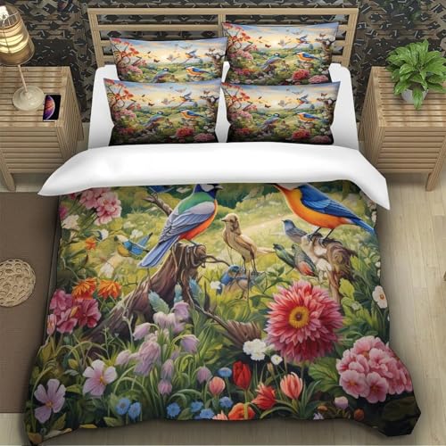 Housse de couette 135x200 microfibre résistante lit single oiseaux