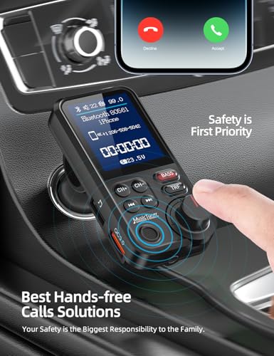 Nulaxy Bluetooth Adapter Auto, Starkes Mikrofon FM Transmitter Auto Bluetooth mit...