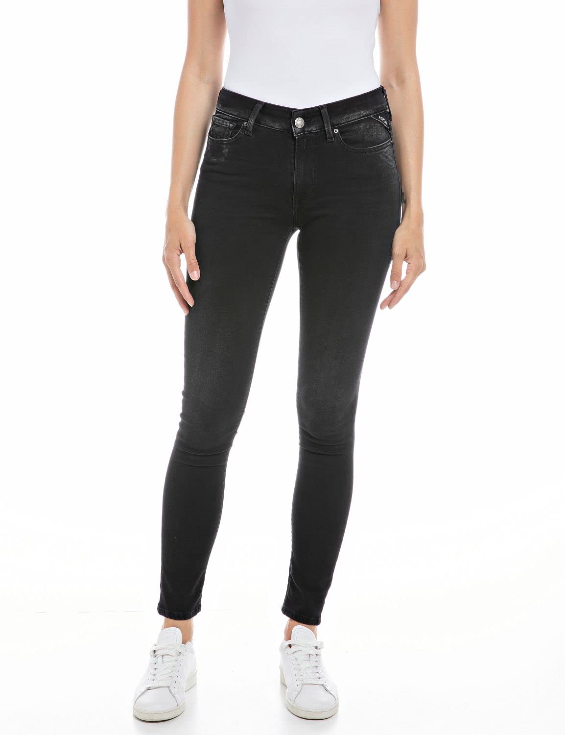Replay Damen Jeans Luzien Skinny-Fit Hyperflex Recycled mit Stretch, Black 098 (Schwarz), 24W / 30L