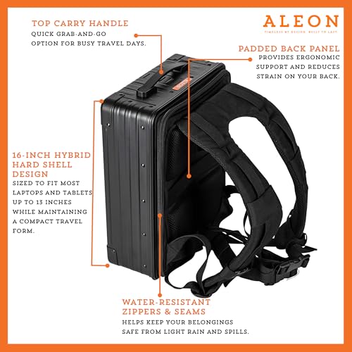 All Aluminum Lightweight 16" Hybrid Backpack for Men & Women, Fits 13" Laptop, Premium Hard Shell Backpack for Business Travel with RFID blocker for Tech, Executive, Gamers, Photographer (Black)2
