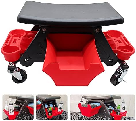 DWSFADA Rolling Mechanics Stool with Wheels, Creeper Seat with Pull Out Storage Drawer for Car Detailing,300LBS Capacity Heavy Duty Mechanic Chair with Lockable Rollers for Home Garage Auto Repair