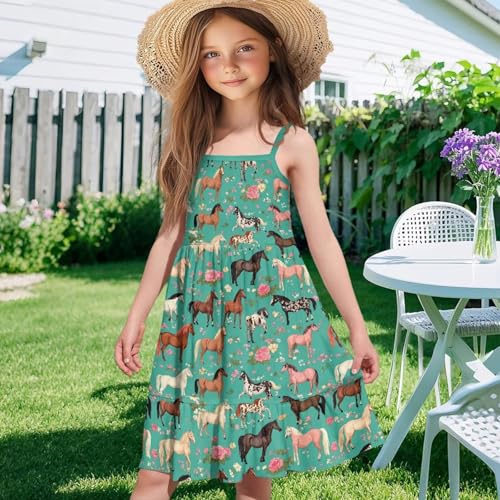 Spaghetti Strap Dresses for Girls 3-14Y Smocked Summer Flowy Dress3