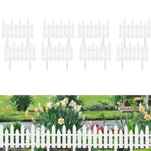 Image of HASTHIP Outdoor Garden Fence Border - Garden Edging Fence Decorative - White Picket Panels Resistant PVC Decorative Flower Bed Fencing for Pathway,Yard,Lawn (8 Pcs)