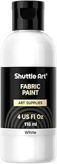 Shuttle Art 4oz White Fabric Paint - Essential Permanent Non-Toxic Textile Base for Coverage and Blending