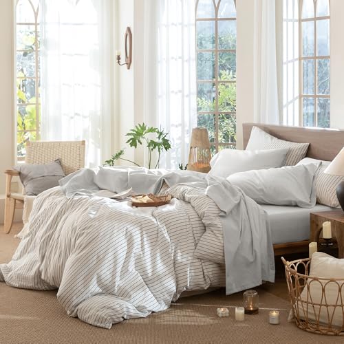 Image of MooMee Sheet Set 100% Washed Cotton Linen-Like Extra Deep Pocket King | Relaxed Linen-like Texture. Soft, Breathable & Lightweight Comfort. 15-19 inch Extra Deep Pocket with All-around Elastic