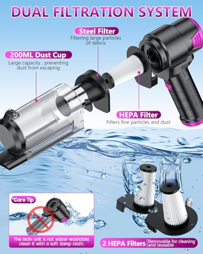 Image of EYYA Handheld Vacuum Cordless, 16KPA High Power Portable Car Vacuum Cleaner & Air Duster, Hand Held Vacuum Cordless Rechargeable with Multi-Nozzles & 2 HEPA Filters for Car Home Office