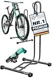 KESSER® Fahrradständer Boden einzeln für Mountainbike, E-Bike, Citybike, Rennrad, MTB | Fahrrad Montageständer | Freistehender Fahrradhalter Ständer Eisen | Reifenbreite bis 65mm | Inkl. Luftpumpe