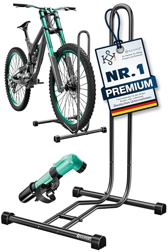 KESSER® Fahrradständer Boden einzeln für Mountainbike, E-Bike, Citybike, Rennrad, MTB | Fahrrad Montageständer | Freistehender Fahrradhalter Ständer Eisen | Reifenbreite bis 65mm | Inkl. Luftpumpe