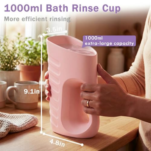 Image of Babylush Baby Bath Rinse Cup & Rinser - 1000ml Soft EVA, 0.3lb Lightweight, BPA-Free Bath Water Pourer, Baby Bath Pitcher, Shower Cup for Kids (Coral Pink)