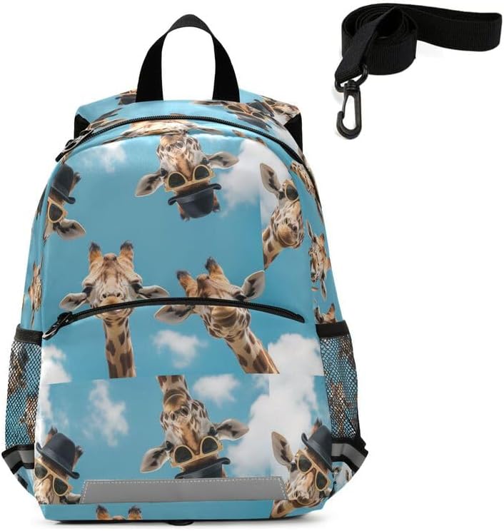QUGRL Cute Giraffes Funny Toddler Backpack for Boys Girls Kids School Backpack with Chest Strap Leash Preschool Schoolbag Nursery Kindergarten Bag for Daycare Travel Hiking School