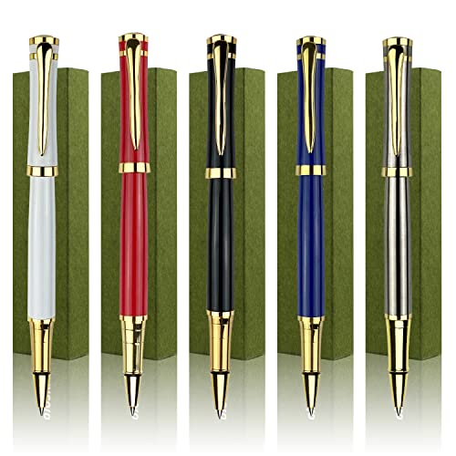 Ancolo Rollerball Pens Writing Set - 0.5 Mm Medium Point, 5 Pens With 5 Gift Boxes - 10 Extra Refills, Qualiry Roller Ball Pens Perfect For Business Journaling And Office Writing Set #TOP4