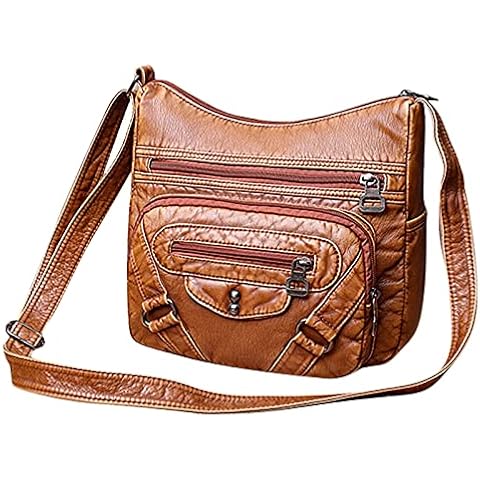 FANDARE Ultra-Soft Women Crossbody Messenger Bags Vintage PU Leather Waterproof for Shopping Travel Office Campus Satchel Brown B Cover