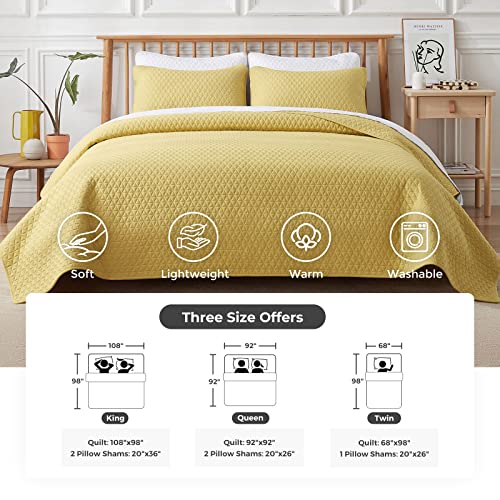 Veeyoo Yellow Quilt King Size - Extra Soft Lightweight King Quilt Sets, Microfiber Wrinkle Resistant Bed Quilt Bedspread Set For All Seasons #TOP5