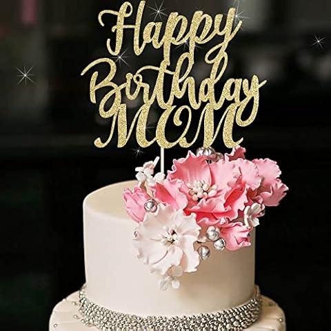 YUINYO Happy Birthday Cake Topper For MOM party, Cake Topper for mama cake topper decorations Happy mother Day party supplies (Gold) Cover