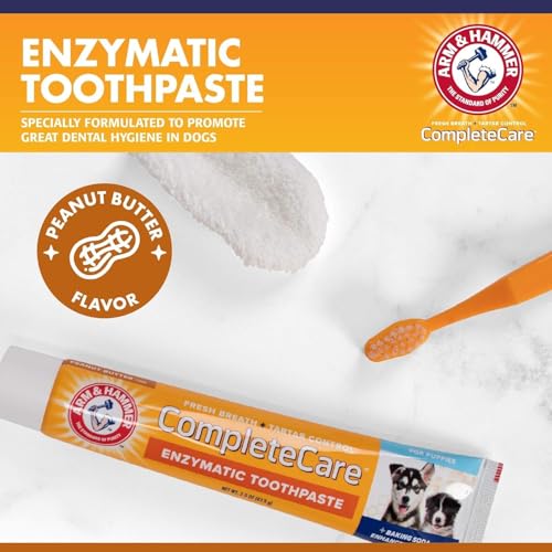 Image of Arm & Hammer Complete Care Puppy Dental Kit, Enzymatic Toothpaste with Baking Soda and Calcium for Dogs, Peanut Butter Flavor, Toothbrush and Microfiber Brush Included, Fluoride-Free, 2.5 Oz - 2 Pack