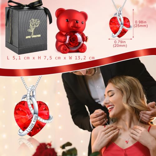 Miniatura 3 de Eleuth Oso Con Rosa Y Collar,Caja De Regalo De Oso De Rosa Eterna Con Collar En Forma De Corazón,Oso De Rosa Eterna Natural Preservada Regalo Para Mujer,Mama Aniversario,Día De San Valentín,Cumpleaño