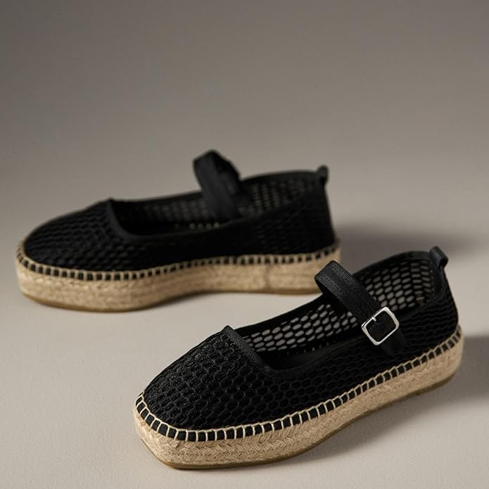 MAVMAX Mary Jane Espadrilles for Women Woven Outsole Ballet Flats Platform Canvas Shoes Summer Flat3