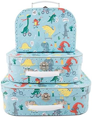 Set of 3 Retro Luggage Style Little Dinosaurs Suitcase Storage Box School Case Lunch Holder