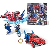 Quantum Heroes DINOSTER Robot Transforming 2 en 1 Raptor Bolt Wing, 8,66 Pouces, Jouets pour Enfants, Jouets Transformable Chariot Robot pour garçons et Filles 5 6 7 8 9 10 Ans, Rouge Bleu
