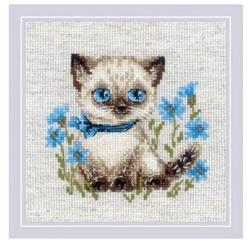 Image of RIOLIS - Siamese Kitten 2118, Cross Stitch Kits 6 inch x 6 inch, Cross Stitch Kits for Beginners & Advanced, Crossstitching Kit Adult, Embroidery Counted Stitching Kit
