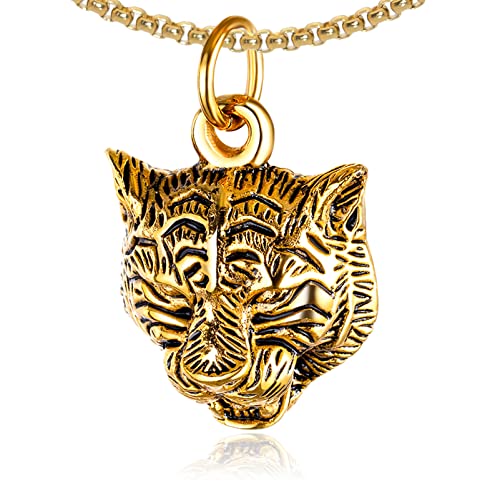 Xusamss Punk Rock Stainless Steel Animal Tiger Head Tag Pendant Charm Necklace
