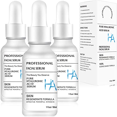 3 Pack Hyaluronic Acid Serum for Face Deeply Moisturizes Daily Care Skin (1Fl oz/30ml)